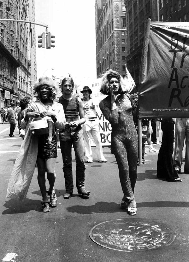 Monochrome, Marsha P. Johnson and Sylvia Rivera at the Stonewall Riots on the New York streets